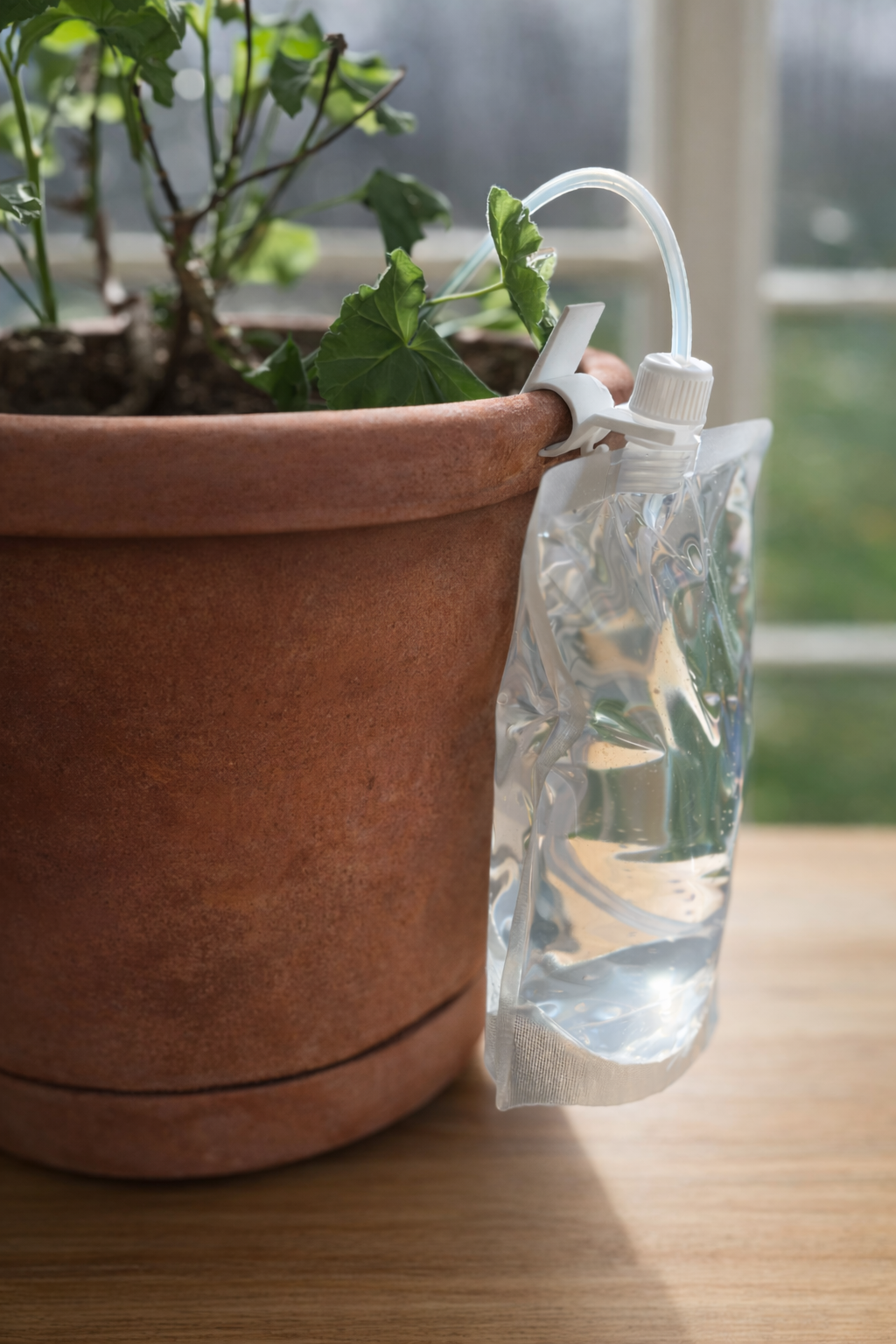 LolliDrop water bag behind a plant pot