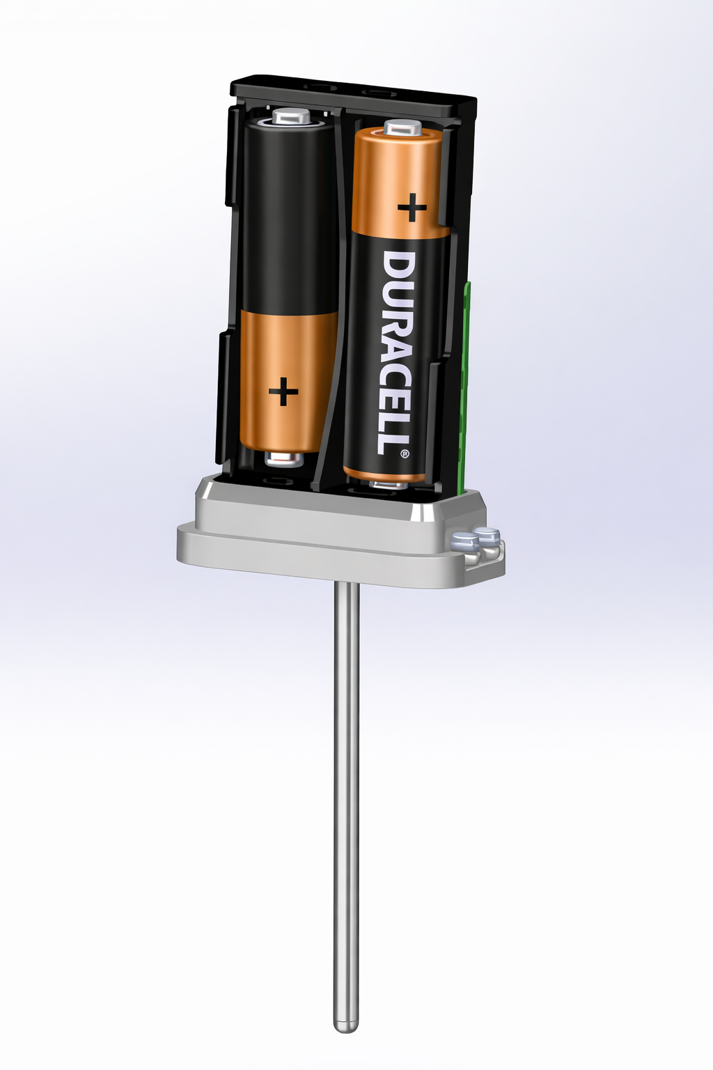 AA batteries being inserted into the LolliDrop device