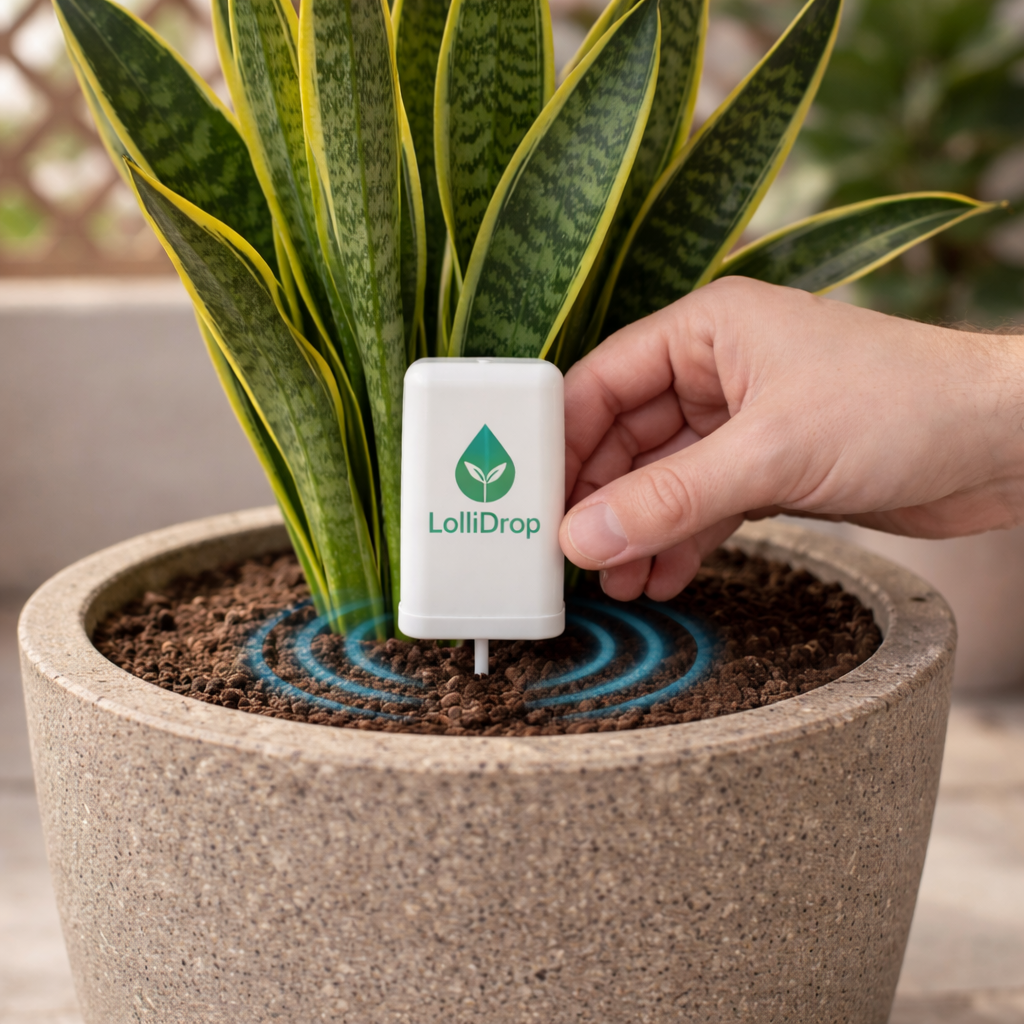 LolliDrop step 1 Inserting a sensor into potted plant